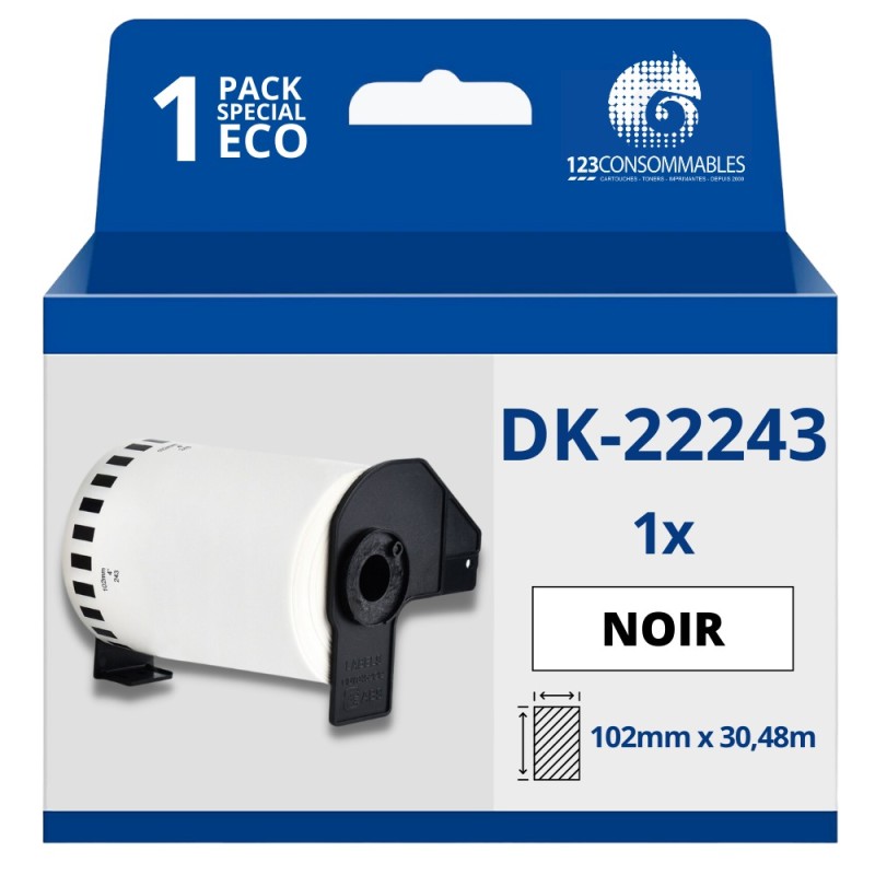 Étiquettes compatibles Brother DK22243 - Largeur 102 mm x 30,48 mètres - Texte noir sur fond blanc Étiquettes compatibles Brother DK22243 - Largeur 102 mm x 30,48 mètres - Texte noir sur fond blanc