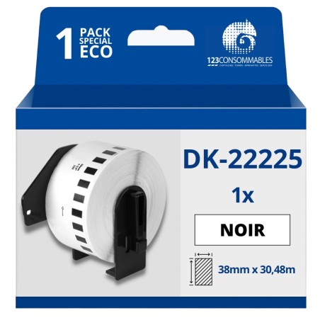 ✅ Étiquettes compatibles Brother DK22225 - Largeur 38 mm x 30,48 mètres - Texte noir sur fond blanc couleur Bl en stock