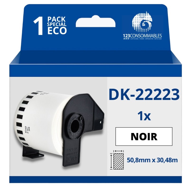 Étiquettes compatibles Brother DK22223 - Largeur 50 mm x 30,48 mètres - Texte noir sur fond blanc Étiquettes compatibles Brother DK22223 - Largeur 50 mm x 30,48 mètres - Texte noir sur fond blanc