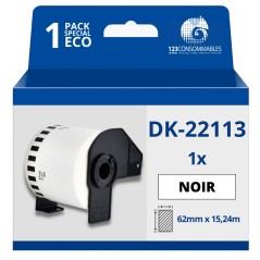 ✅ Étiquettes compatibles Brother DK22113 - Largeur 62 mm x 15,24 mètres - Texte noir sur fond transparent coul en stock