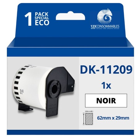 ✅ Étiquettes compatibles Brother DK11209 - 29x62 mm - 800 unités - Texte noir sur fond blanc couleur Blanc en stock