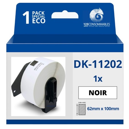 ✅ Étiquettes compatibles Brother DK11202 - 62x100 mm - 300 unités - Texte noir sur fond blanc couleur Blanc en stock