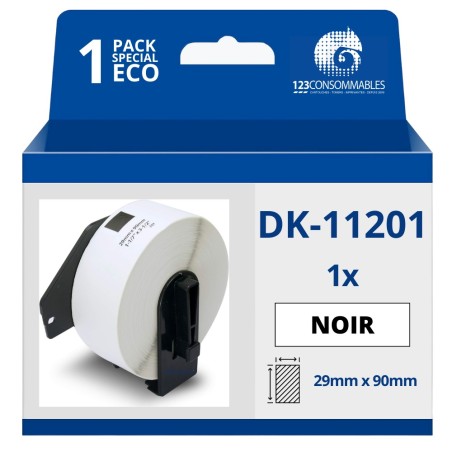 ✅ Étiquettes compatibles Brother DK11201 - 29x90 mm - 400 unités - Texte noir sur fond blanc couleur Blanc en stock