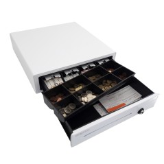 Tiroir-caisse blanc compartiments noirs