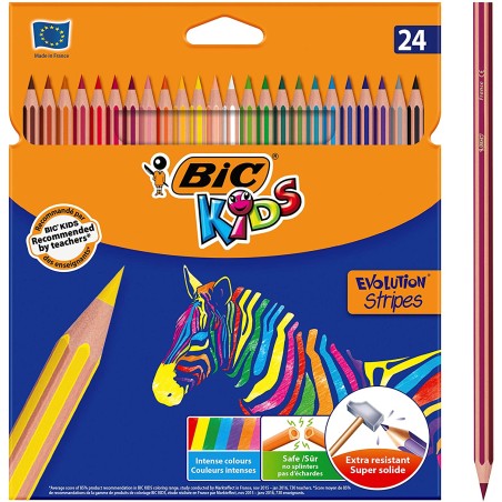 ✅ Bic Kids Evolution Stripes 24 Crayons Couleur couleur en stock