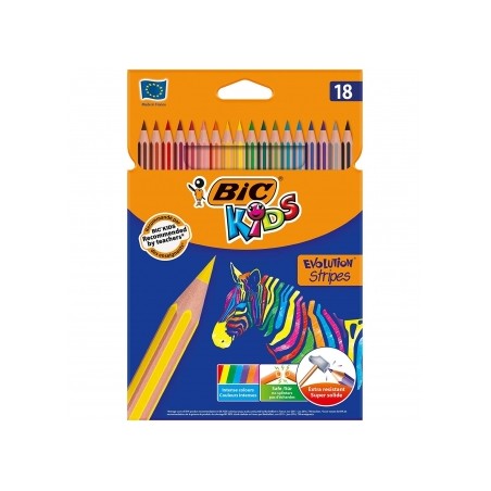 ✅ Bic Kids Evolution Stripes 18 Crayons Couleur couleur en stock