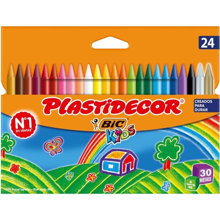 ✅ Bic Kids Plastidecor 24 Crayons Cire couleur en stock