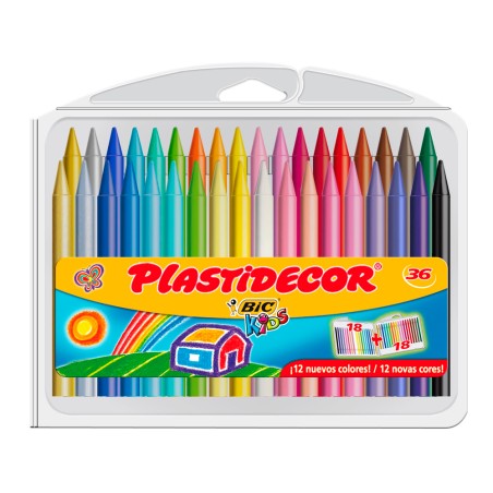 ✅ Bic Kids Plastidecor 36 Crayons Cire couleur en stock