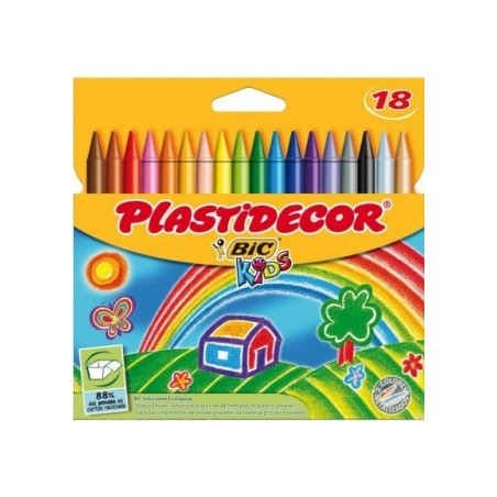✅ Bic Kids Plastidecor 18 Crayons Cire couleur en stock