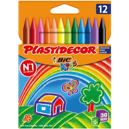 ✅ Bic Kids Plastidecor 12 Crayons Cire couleur en stock