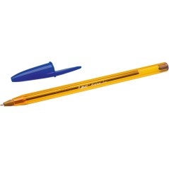 stylo bille orange capuchon bleu