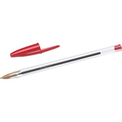 stylo bille transparent capuchon rouge