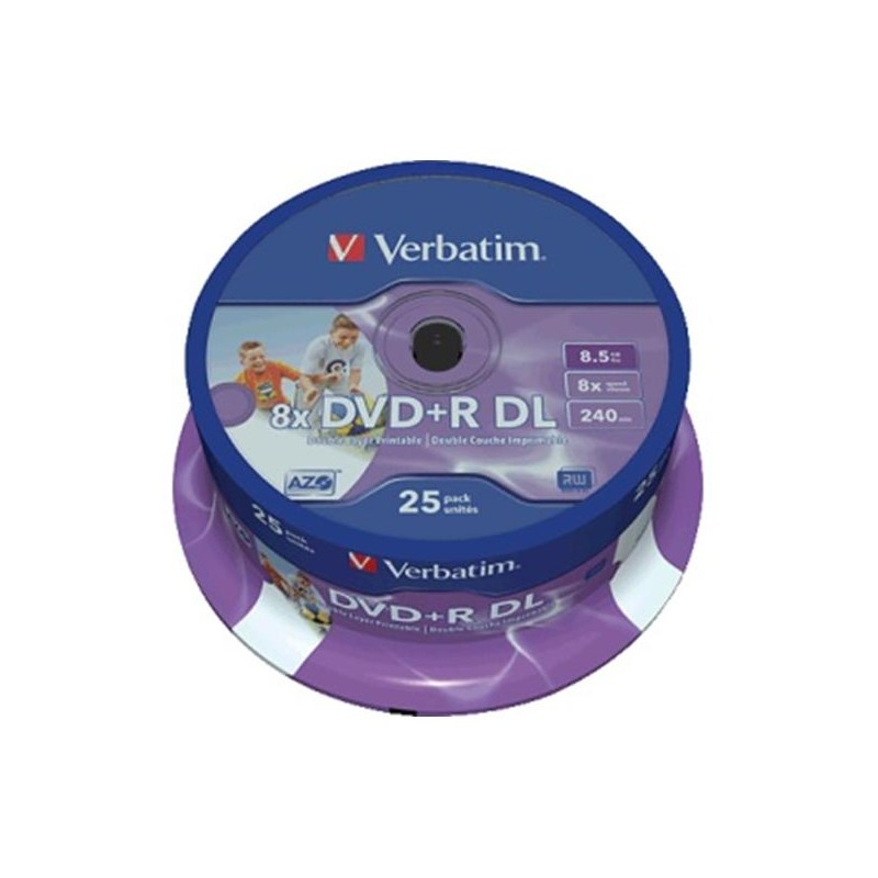 Verbatim DVD+R double couche imprimables 8x 8,5 Go (Tarrine 25 unités)