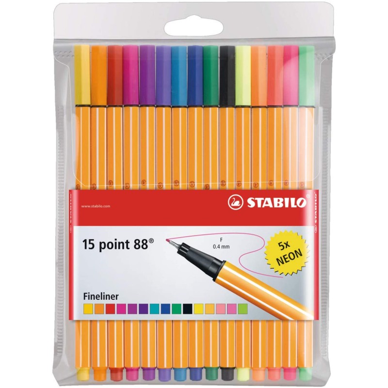 Stabilo Point 88 lot de 15 marqueurs couleurs assorties Stabilo Point 88 lot de 15 marqueurs couleurs assorties