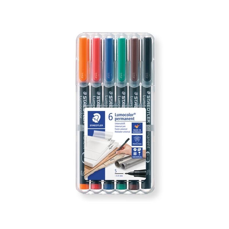 Marqueurs permanents Staedtler Lumocolor lot de 6 couleurs