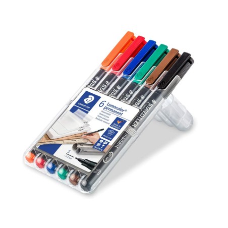 Marqueurs permanents Staedtler Lumocolor lot de 6 couleurs