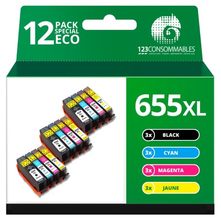 ✅ Pack compatible HP 655XL (12 cartouches) couleur pack en stock