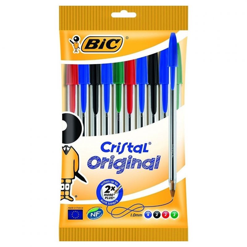 Stylos bille Bic Cristal lot de 10 couleurs assorties Stylos bille Bic Cristal lot de 10 couleurs assorties