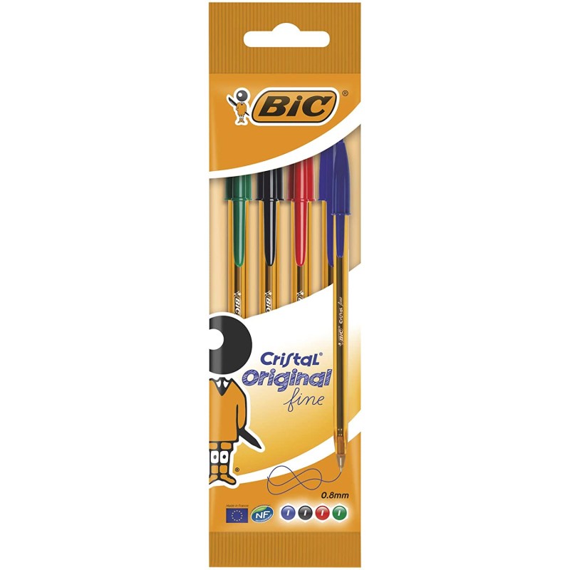 Stylos bille Bic Cristal pack de 4 couleurs
