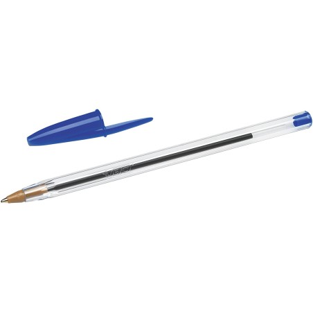 stylo bille transparent capuchon bleu