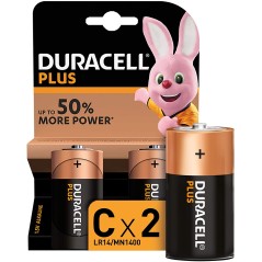 ✅ Piles alcalines Duracell C Plus LR14 1.5V - 2 Unités en stock