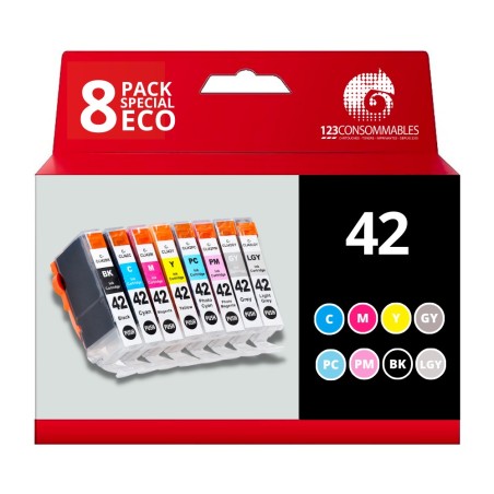 ✅ Pack compatible avec CANON CLI-42 8 cartouches (BK C M Y PC PM GY LGY) couleur pack en stock
