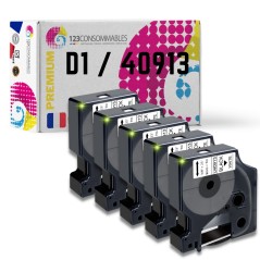 ✅ Pack de 5 Rubans compatible avec DYMO D1 40913 - Texte noir sur fond blanc - Largeur 9 mm x 7 mètres couleur en stock
