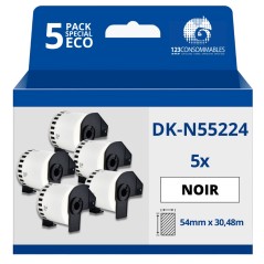✅ Pack de 5 Rouleaux Étiquettes non adhésives compatible BROTHER DK-N55224 - Largeur 54 mm x 30,48 m en stock