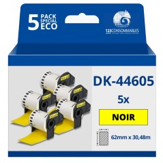 ✅ Pack de 5 Rouleaux Étiquettes amovibles compatible BROTHER DK-44605 - Largeur 62 mm x 30,48 m - Texte noir su en stock