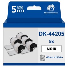 ✅ Pack de 5 Rouleaux Étiquettes amovibles compatible BROTHER DK-44205 - Largeur 62 mm x 15,24 m en stock