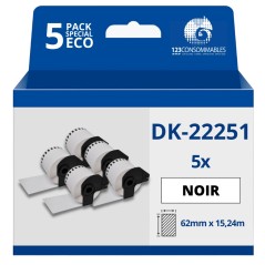 ✅ Pack de 5 Rouleaux Étiquettes compatible BROTHER DK-22251 - Largeur 62 mm x 15,24 m - Texte rouge et noir sur en stock