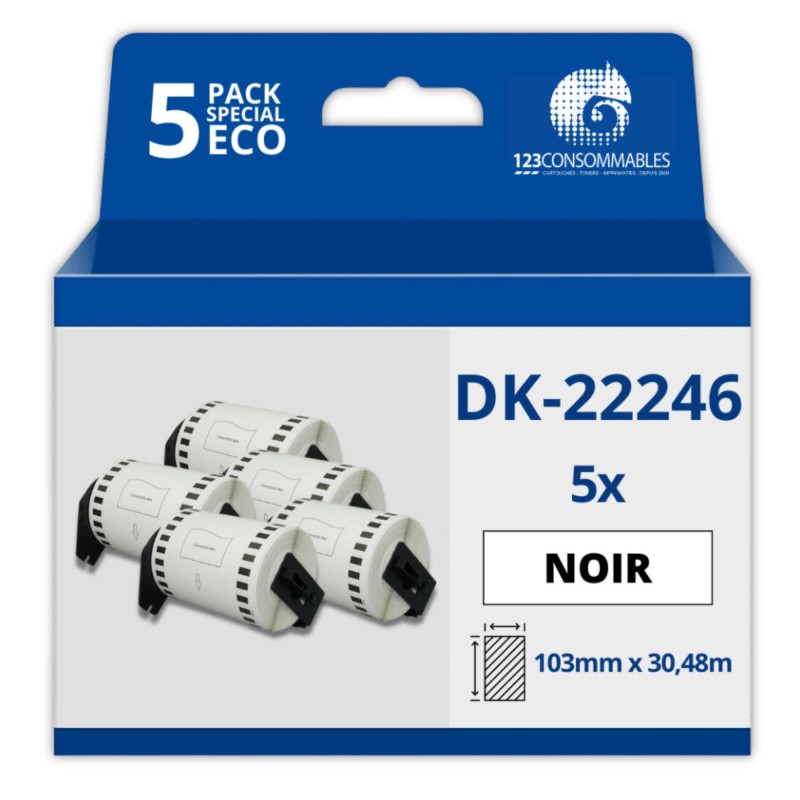Pack de 5 Rouleaux Étiquettes compatible BROTHER DK-22246 - Largeur 103 mm x 30,48 m Pack de 5 Rouleaux Étiquettes compatible BROTHER DK-22246 - Largeur 103 mm x 30,48 m