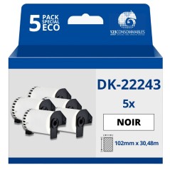 ✅ Pack de 5 Rouleaux Étiquettes compatible BROTHER DK-22243 - Largeur 102 mm x 30,48 m en stock
