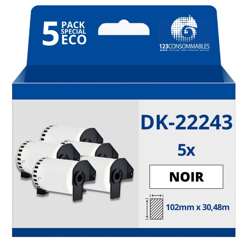 Pack de 5 Rouleaux Étiquettes compatible BROTHER DK-22243 - Largeur 102 mm x 30,48 m