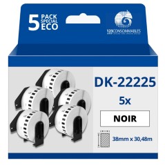 ✅ Pack de 5 Rouleaux Étiquettes compatible BROTHER DK-22225 - Largeur 38 mm x 30,48 m en stock