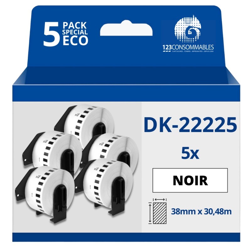 Pack de 5 Rouleaux Étiquettes compatible BROTHER DK-22225 - Largeur 38 mm x 30,48 m