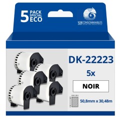 ✅ Pack de 5 Rouleaux Étiquettes compatible BROTHER DK-22223 - Largeur 50 mm x 30,48 m en stock