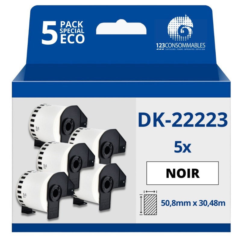 Pack de 5 Rouleaux Étiquettes compatible BROTHER DK-22223 - Largeur 50 mm x 30,48 m Pack de 5 Rouleaux Étiquettes compatible BROTHER DK-22223 - Largeur 50 mm x 30,48 m
