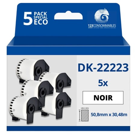 ✅ Pack de 5 Rouleaux Étiquettes compatible BROTHER DK-22223 - Largeur 50 mm x 30,48 m en stock