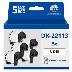 ✅ Pack de 5 Rouleaux Étiquettes compatible BROTHER DK-22113 - Largeur 62 mm x 15,24 m en stock
