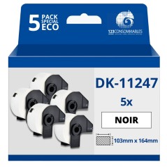 ✅ Pack de 5 Rouleaux Étiquettes compatible Brother DK11247 - 103x164 mm - 180 unités - Texte noir sur fond bla en stock