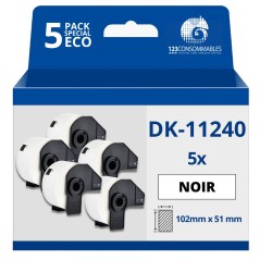✅ Pack de 5 Rouleaux Grandes étiquettes prédécoupées compatible BROTHER DK-11240 - 102x51 mm - 600 unités - en stock