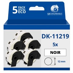 ✅ Pack de 5 Rouleaux Étiquettes circulaires prédécoupées compatible BROTHER DK-11219 - Diamètre 12 mm - Uni en stock