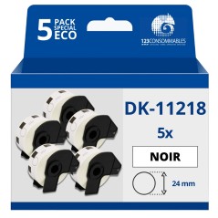 ✅ Pack de 5 Rouleaux Étiquettes circulaires prédécoupées compatible BROTHER DK-11218 - 24 mm de diamètre - en stock