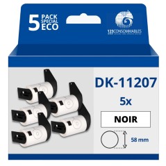 ✅ Pack de 5 Rouleaux Étiquettes pour CD/DVD circulaires prédécoupées compatible avec BROTHER DK-11207 - Diam en stock