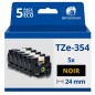 Pack de 5 Rubans compatible avec Brother TZe354- Texte doré sur fond noir - Largeur 24 mm x 8 mètres Pack de 5 Rubans compatible avec Brother TZe354- Texte doré sur fond noir - Largeur 24 mm x 8 mètres