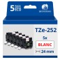 Pack de 5 Rubans compatible avec Brother TZe252- Texte rouge sur fond blanc - Largeur 24 mm x 8 mètres Pack de 5 Rubans compatible avec Brother TZe252- Texte rouge sur fond blanc - Largeur 24 mm x 8 mètres