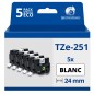 Pack de 5 Rubans compatible avec Brother TZe251- Texte noir sur fond blanc - Largeur 24 mm x 8 mètres Pack de 5 Rubans compatible avec Brother TZe251- Texte noir sur fond blanc - Largeur 24 mm x 8 mètres