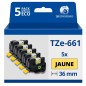 Pack de 5 Rubans compatible avec Brother TZe661- Texte noir sur fond jaune - Largeur 36 mm x 8 mètres Pack de 5 Rubans compatible avec Brother TZe661- Texte noir sur fond jaune - Largeur 36 mm x 8 mètres