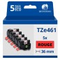 Pack de 5 Rubans compatible avec Brother TZe461- Texte noir sur fond rouge - Largeur 36 mm x 8 mètres Pack de 5 Rubans compatible avec Brother TZe461- Texte noir sur fond rouge - Largeur 36 mm x 8 mètres